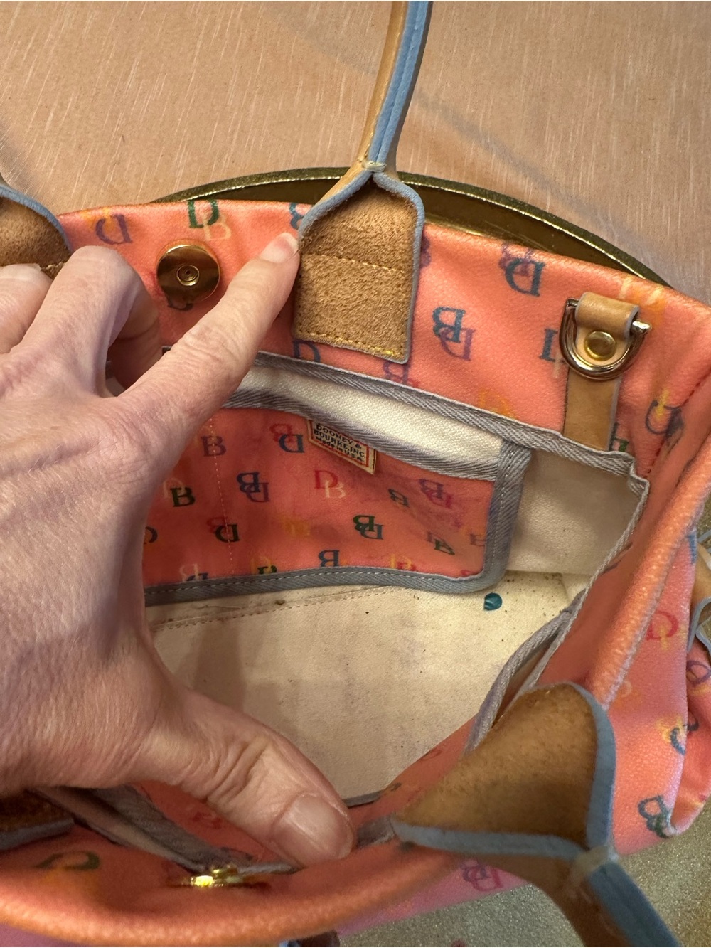 Dooney & Bourke Pink Signature Monogram Drawstring Satchel Y2K Vintage - Picture 4 of 12